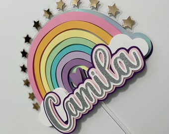 Rainbow Cake topper Birthday, 1st birthday Cake topper, Rainbow themed.