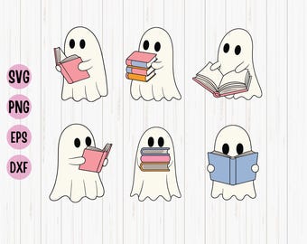 Cute Ghost Book Nerd Halloween SVG, Ghost Reading Svg, Funny Halloween Book Lover, Books Ghost Png, Halloween Teacher, Spooky Bookworm Svg