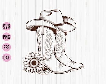 Cowgirl-Stiefel und Blumen SVG, Western-Boots-Svg, Rodeo-Svg, Cowboyhut-Stempel