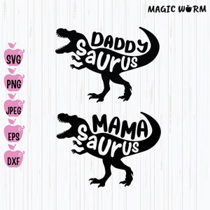 Papá Saurio SVG, Mamá Saurio SVG, Familia a juego SVG, Dinosaurios SVG, Fiesta de T-Rex SVG, Familia de dinosaurios, Camiseta de T-Rex, Cricut, Silueta