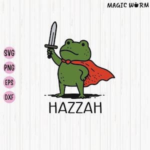 May include: A cartoon illustration of a green frog wearing a red cape and holding a sword. The word "HAZZAH" is written below the frog. The image also includes the text "MAGIC WORM" and file type indicators.