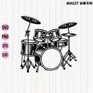 Drum Set Silhouette Vector: Rock Band SVG Cut File (Digital Download)
