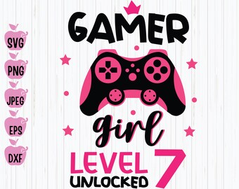 Level 7 Gamer Girl SVG: 7. Geburtstag Videospiel (Digitaler Download)