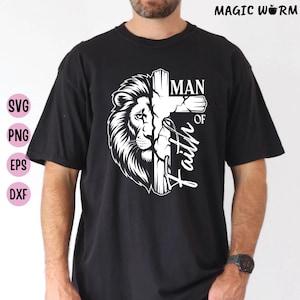 Man of Faith Lion & Cross SVG: Christian Inspirational Design (Digital Download