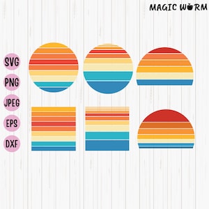 Retro Sunset Line Art: Vintage Background SVG, PNG (Digital Download)