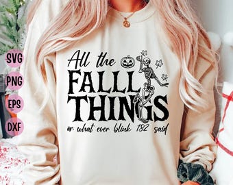 All die Herbst Dinge SVG: Lustige Skelett Hexe, Kürbis Design (Digitaler Download)