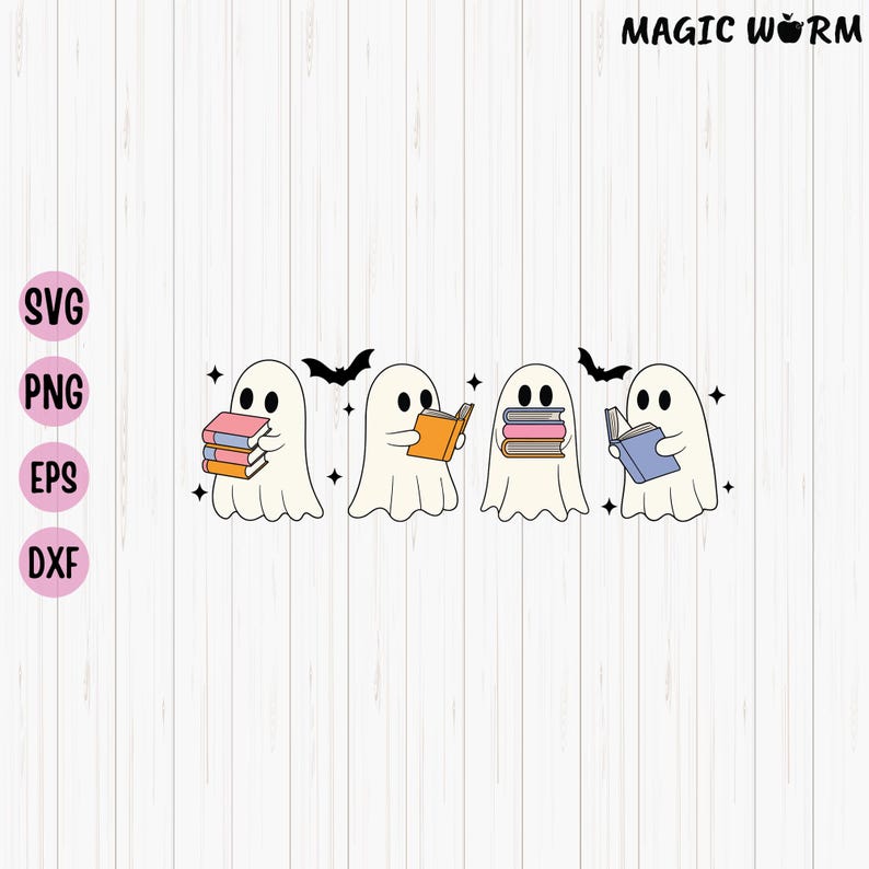 Ghost Reading Books SVG, Halloween Bookworm Clipart (digital Download ...