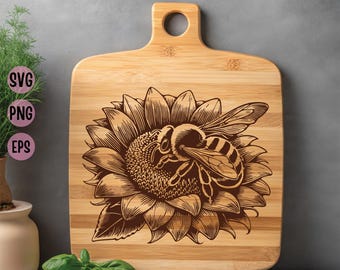Sonnenblume Biene Laser Gravur Bundle: Schneidebrett SVG Dateien (Digitaler Download)