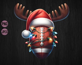 Christmas Football PNG - Weihnachtsmannmütze, Rentiergeweih, Lichterkette (Digitaler Download)