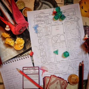 Custom Character Sheet (Colour your own!) - DOWNLOAD - Druid Nature Cottagecore Earth Mushroom