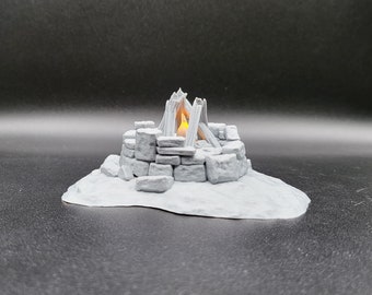 Bonfire Scatter Terrain for DND or tabletop gaming, 28mm D&D terrain, 32mm Warhammer miniature figure Large Fire with LED Light, TTRPG mini