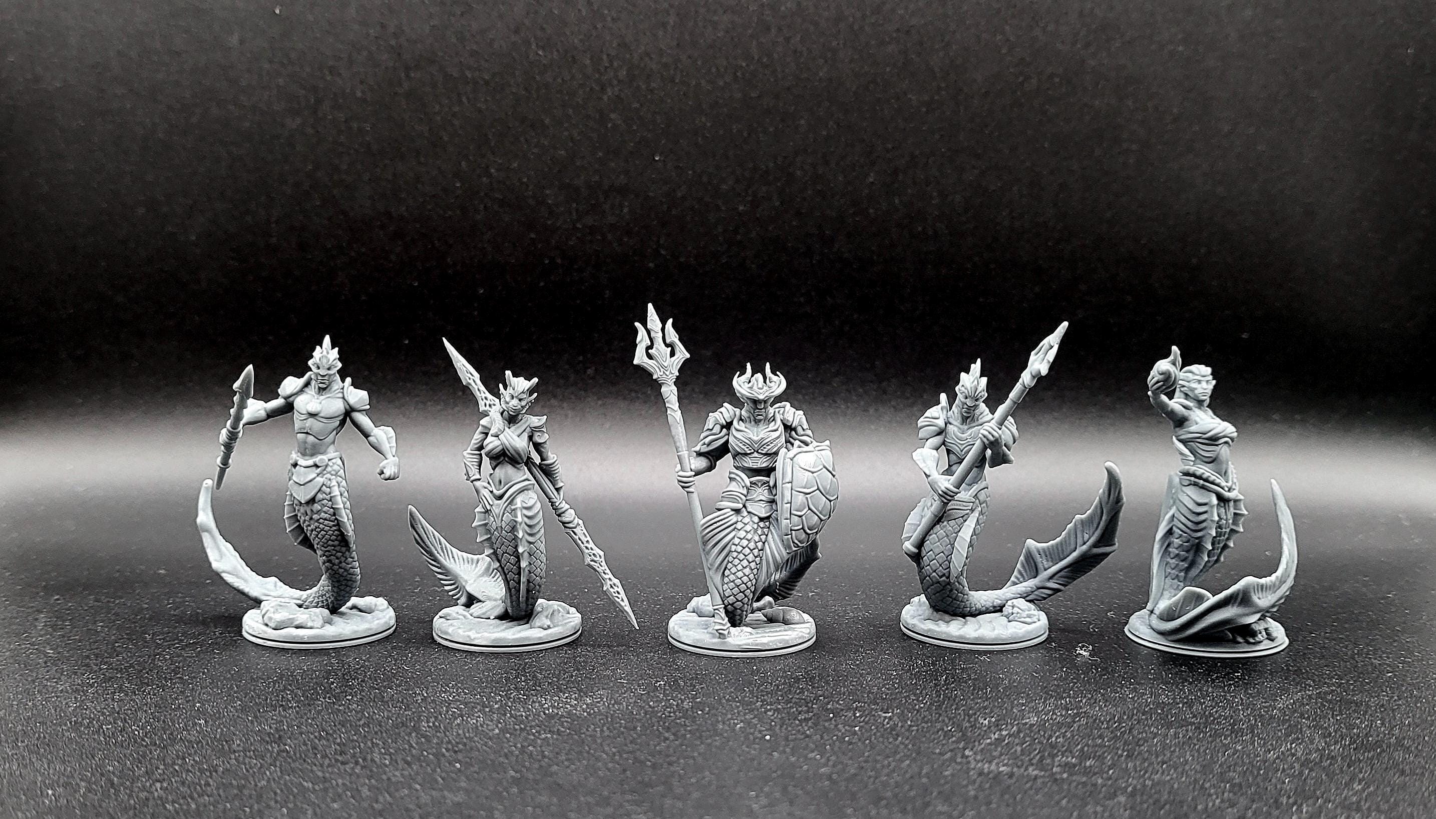 Merfolk, Mermaid, Mermen, Merrow, Sea King, Sea Warrior, Seafolk, DnD mini, TTRPG miniatures, EC3D