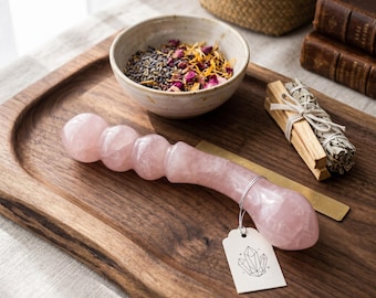 18cm, Large Natural Rose Quartz Massage Wand, Polished Crystal Healing Stick, Self-Care Tool