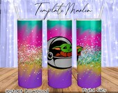 Baby Yoda Tumbler, Straight Tapered, PNG Glitter Sublimation, Digital Design Download, 20 oz Skinny Tumbler, Tumbler Design, Png