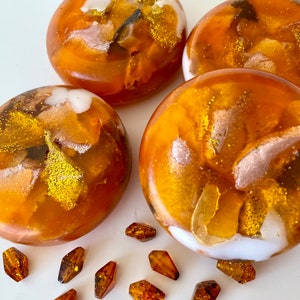 AMBER SOAP / GEMSTONE Soap /Handmade Natural Glycerin Soap/Sea Buckthorn oil/ Round/ Square/ Stocking Stuffer