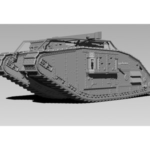 British Mark V Female Heavy Tank Model Kit 3D printed at 1/72th; 1/56 and 1/87th scales in Resin & separate parts designed by R3D