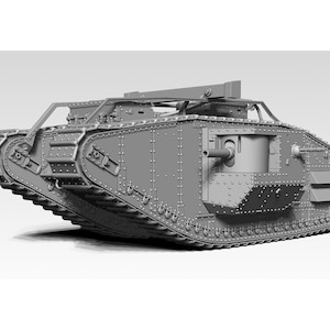 British Mark V Male Heavy Tank Model Kit 3D printed at 1/56th, 1/72th or 1/87th scales in Resin & separate parts designed by R3D