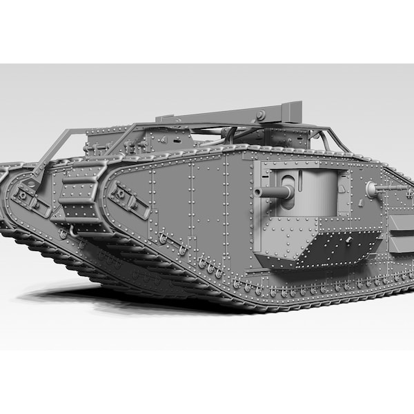 British Mark V Male Heavy Tank Model Kit 3D printed at 1/56th, 1/72th or 1/87th scales in Resin & separates parts designed by R3D