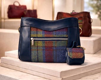 Tiny blue and tweed coin purse for your bag