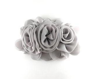 6" Triple Rosette Chiffon Flower Bow for DIY Craft | Chiffon bows for hair accessories and crafts | Gray