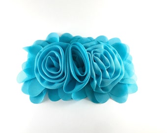 6" Triple Rosette Chiffon Flower Bow for DIY Craft | Chiffon bows for hair accessories and crafts | Azure