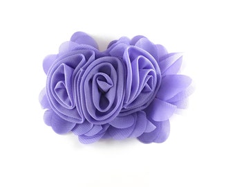 6" Triple Rosette Chiffon Flower Bow for DIY Craft | Chiffon bows for hair accessories and crafts | Purple