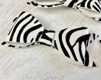 Faux Leather and Velveteen Zebra Print Bows for Hair Bows DIY Hair Accessories