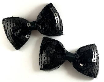 2.5" Black Sequin Bow for DIY Craft | Fabric bow for hair accessories and crafts