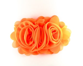 6" Triple Rosette Chiffon Flower Bow for DIY Craft | Chiffon bows for hair accessories and crafts | Neon Orange