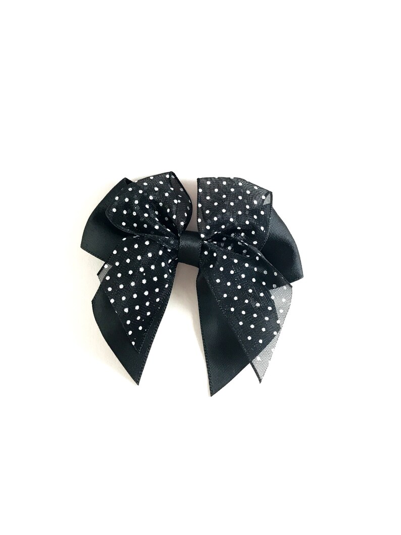 2.5 Black Double Layer Polkadot Bow for DIY Craft Fabric bow for hair accessories and crafts image 2