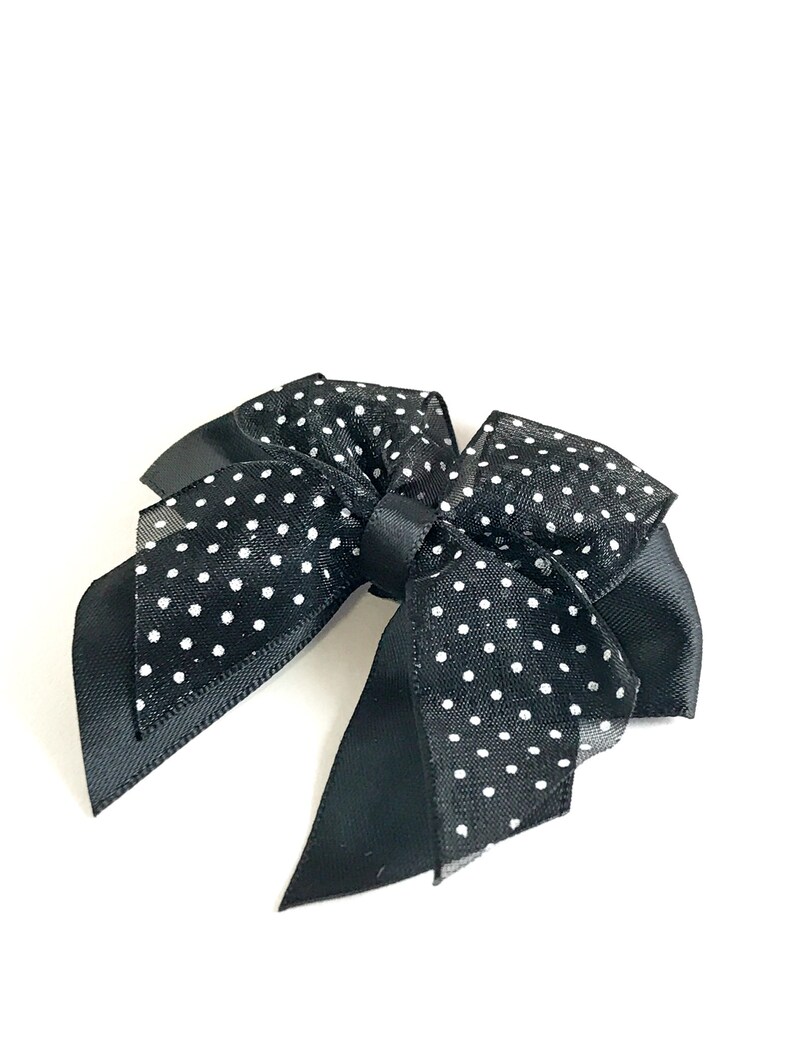 2.5 Black Double Layer Polkadot Bow for DIY Craft Fabric bow for hair accessories and crafts image 3
