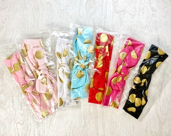 Wholesale Baby Knotted Headbands with Gold Polkadots
