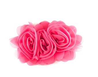 6" Triple Rosette Chiffon Flower Bow for DIY Craft | Chiffon bows for hair accessories and crafts | Hot Pink