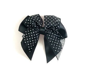 2.5" Black Double Layer Polkadot Bow for DIY Craft | Fabric bow for hair accessories and crafts