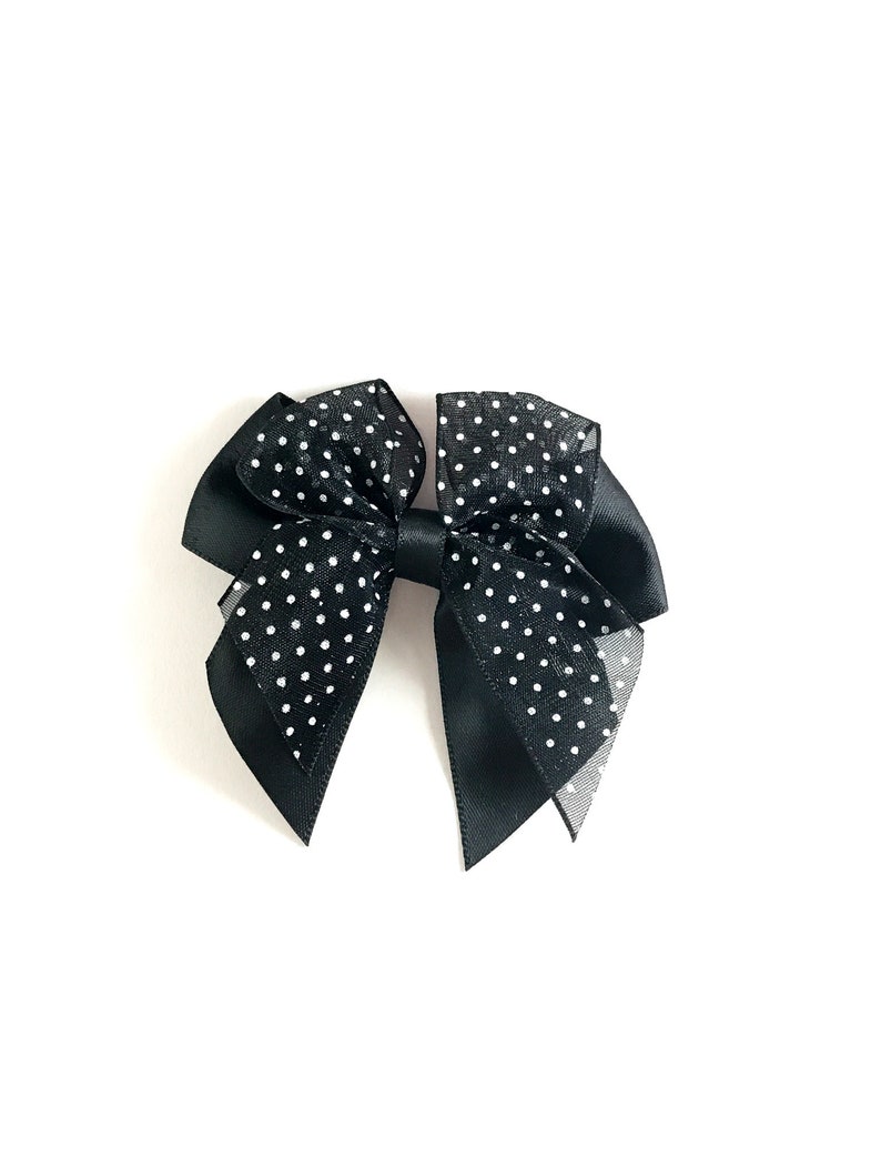 2.5 Black Double Layer Polkadot Bow for DIY Craft Fabric bow for hair accessories and crafts image 1