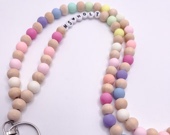 Personalized Rainbow Beaded Lanyard: Boho Teacher Gift