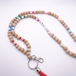 Personalized Rainbow Smiley Face Lanyard /breakaway Teacher Lanyard/Personalized wooden Lanyard /ID Holder / Badge Holder / Teacher Gift