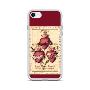 Holy Family Three Hearts avec Maroon iPhone Case