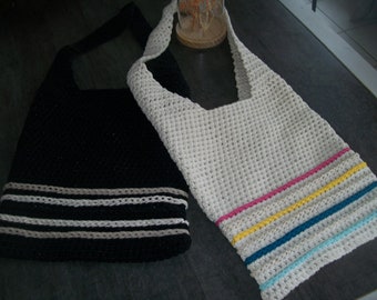 sac au crochet, tote bag en coton macramé ecru ou en noir lurex