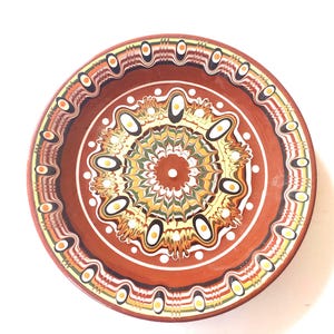 decorative clay plate, hand painted pottery, art decorative plate, Bulgarian folk ceramic, home decor, rustic decor,Vintage Bulgarian Folk