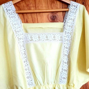 Vintage Style Cotton Lace Nightdress Short sleeve,size L,Nightgown with Lace and Straps, Bridal Nightgown,Vintage Nightgown,yellow nightgown