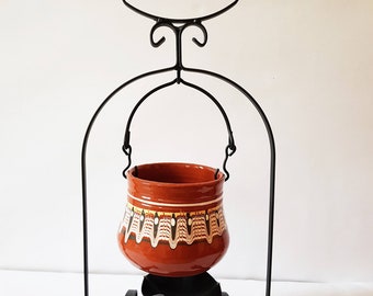 decoration of iron and ceramic, ceramic pot, rustic decoration, handmade ceramics, garden decoration, Christmas gift,