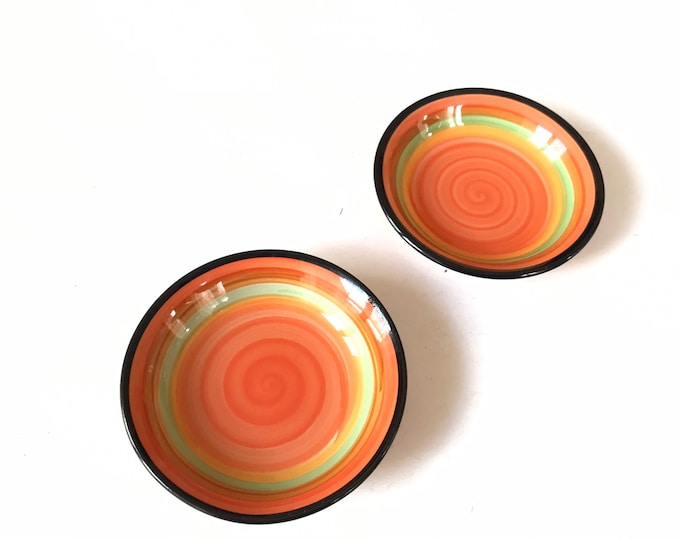 Two small serving plates, handmade, hand painted, clay bowls, bowl,Two serving bowls, soup bowls, handmade, hand painted,