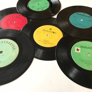 vintage turntable records, set of 6 records,wall decor, antique tiles