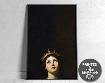 Queen W/ Crown Printed, Eclectic Wall Art, Vintage Painting, Altered Vintage Art, Altered Art Portrait Painting,Baroque Decor,Eclectic Decor