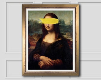 Mona Lisa Golden Brush Print,Altered Vintage Painting,Portrait Painting,Printable Art,Eclectic Wall Art Print,Altered Art,Downloadable Gift