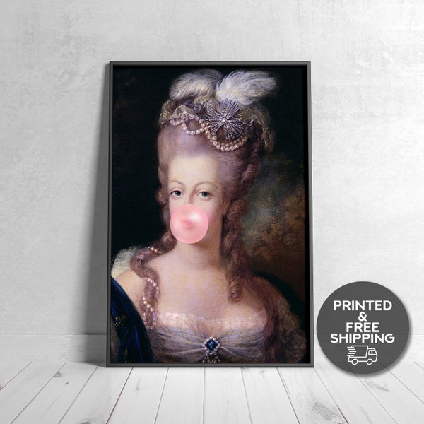 Marie Antoinette Bubblegum,Eclectic Wall Art,Vintage Painting,Altered Vintage Art,Altered Art Portrait Painting,Baroque Decor,Eclectic Decor