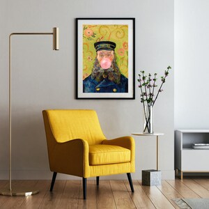 Postman Bubblegum,Eclectic Wall Art,Alter Art Print,Funny Vintage Altered Art Portrait,Bubblegum Art,Famous Painting,Van Gogh Poster Print image 4