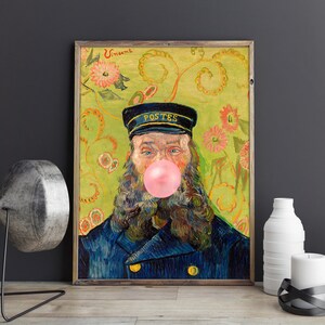 Postman Bubblegum,Eclectic Wall Art,Alter Art Print,Funny Vintage Altered Art Portrait,Bubblegum Art,Famous Painting,Van Gogh Poster Print image 3