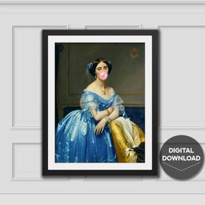 Impression chewing-gum princesse Broglie, retouche de peinture vintage, affiche d'art retouche, oeuvre d'art imprimable, impression d'art mural éclectique, impression retouchée, art chewing-gum